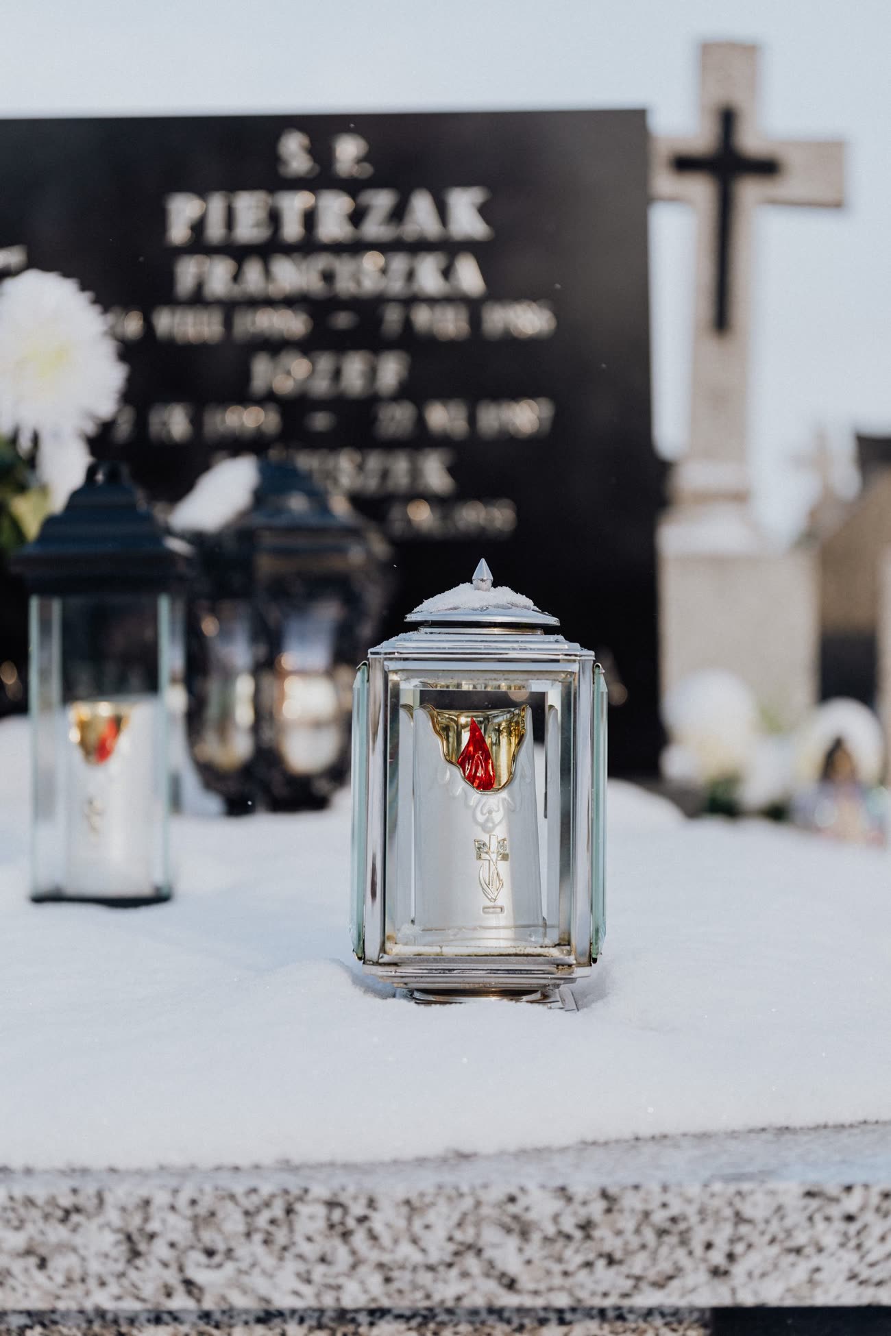 A serene memorial arrangement with candles