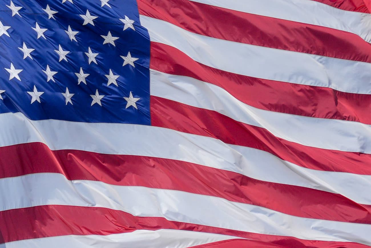 An American flag in soft light